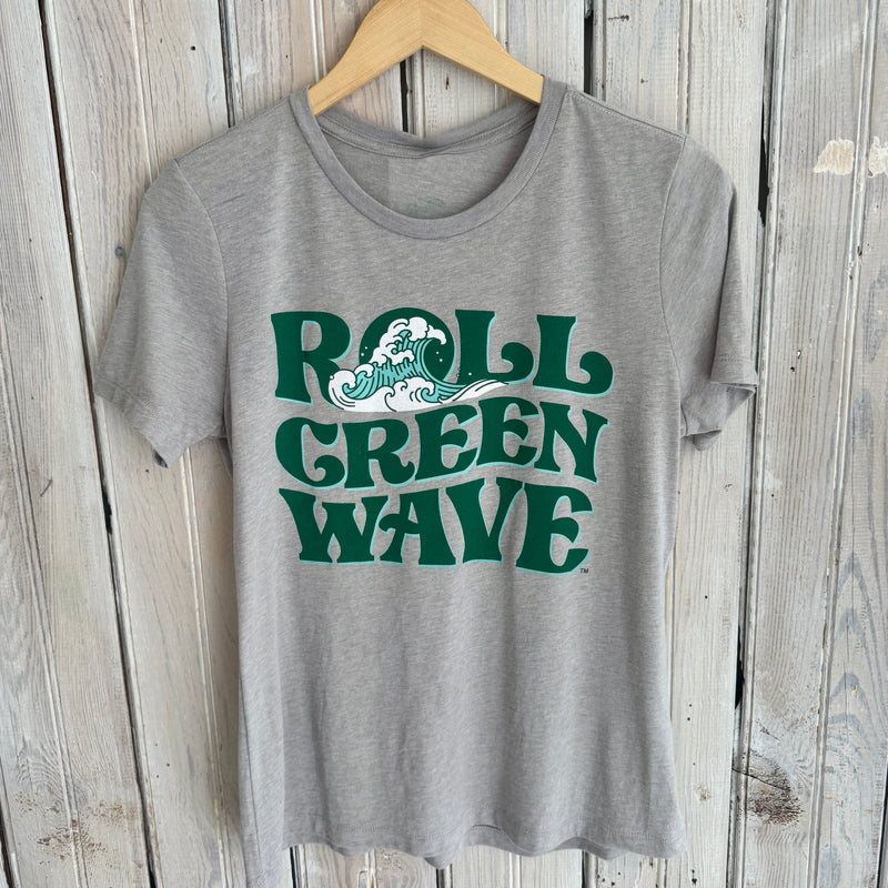 JT x Tulane Roll Green Wave Women's Crew-hea grey