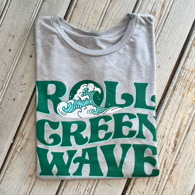 JT x Tulane Roll Green Wave Women's Crew-hea grey