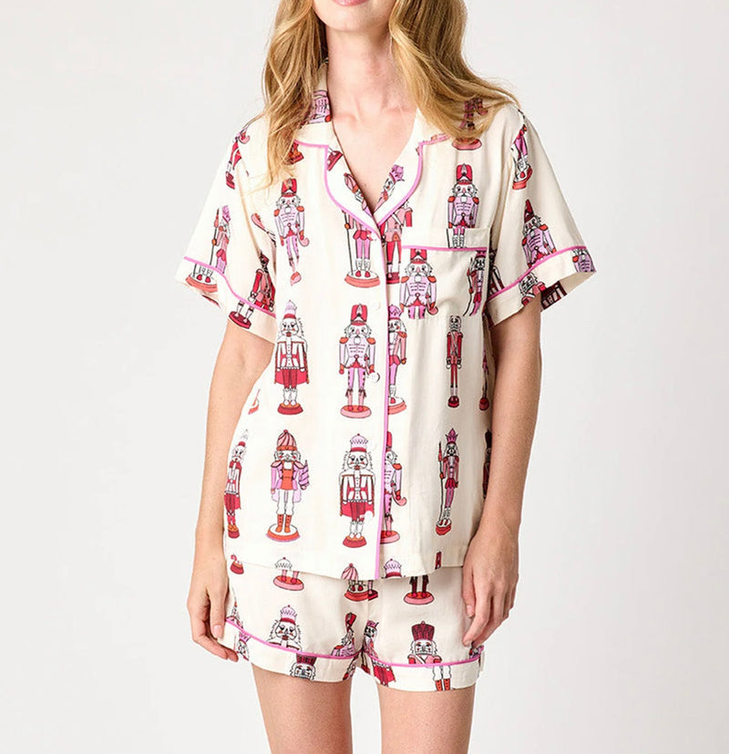 Katie Kime Holiday March Pajama Short Set-pink