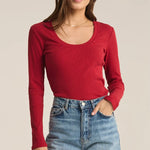 Z Supply Sirena Rib Long Sleeve Tee-haute red