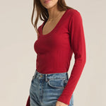 Z Supply Sirena Rib Long Sleeve Tee-haute red