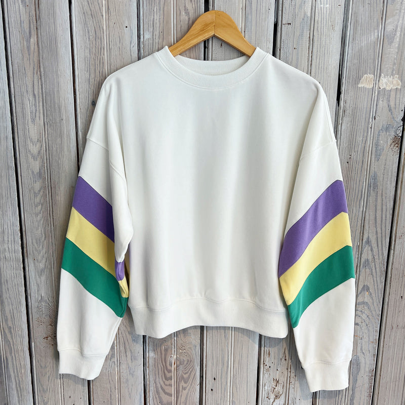 White Sweatshirt w/ Pastel MG Stripes