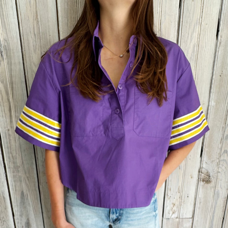 Nolaverse Stripe Sleeve Poplin-purple & yellow