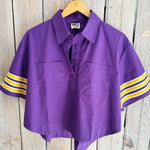 Nolaverse Stripe Sleeve Poplin-purple & yellow