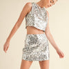 Mable Sequin Beaded Mini Skirt-silver