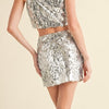 Mable Sequin Beaded Mini Skirt-silver