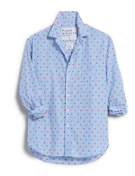 F&E Eileen Relaxed Button Up Shirt- blue stripe red heart