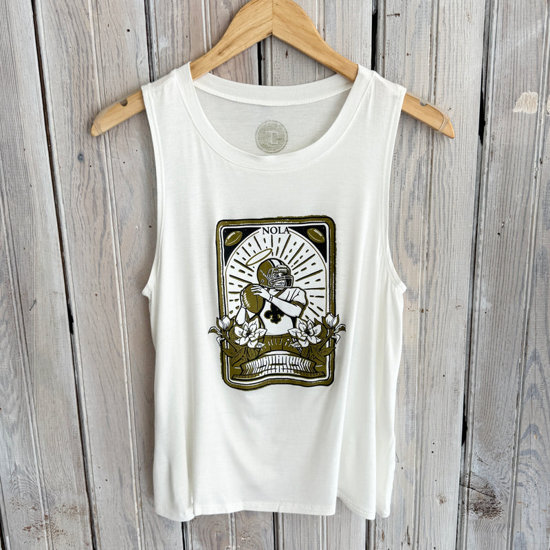 Black & Gold Tarot Crew Tank-white