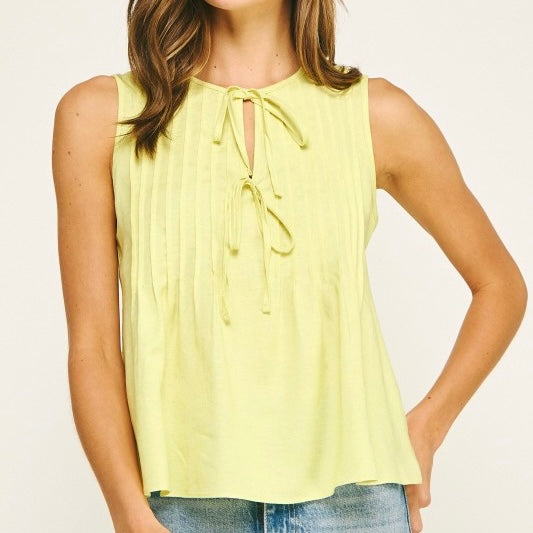 Strut & Bolt Pintuck Linen Sleeveless Top-butter
