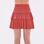 Sundry Stripe Shirred Skirt-electric red