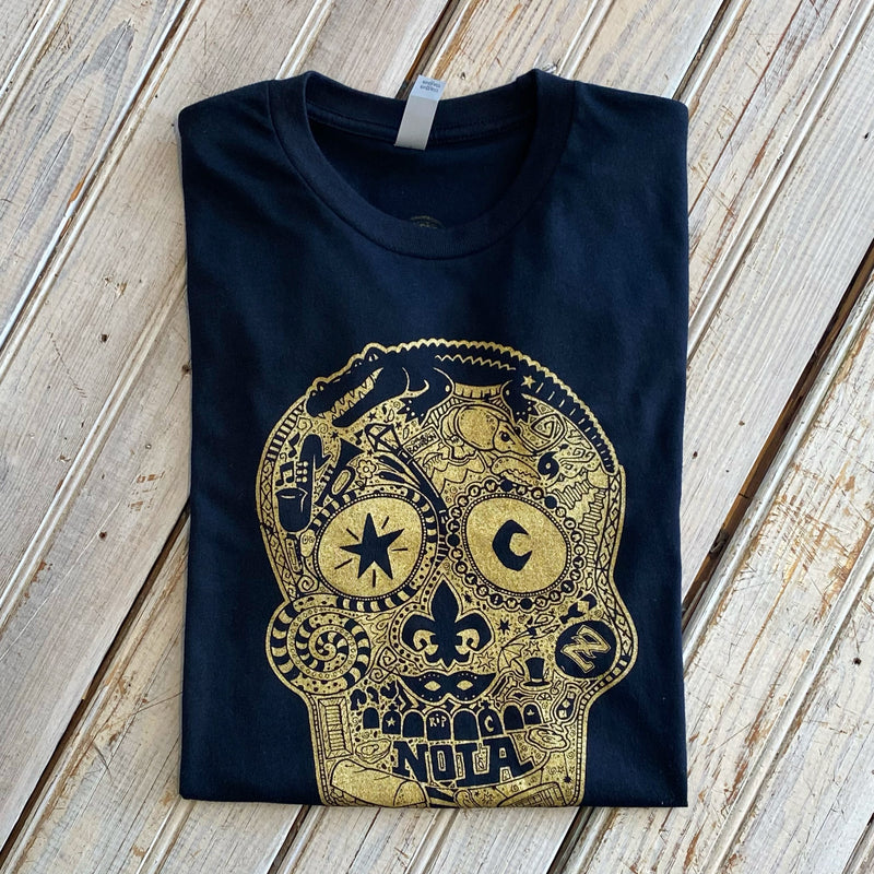Nola Skull Tee-black/gold