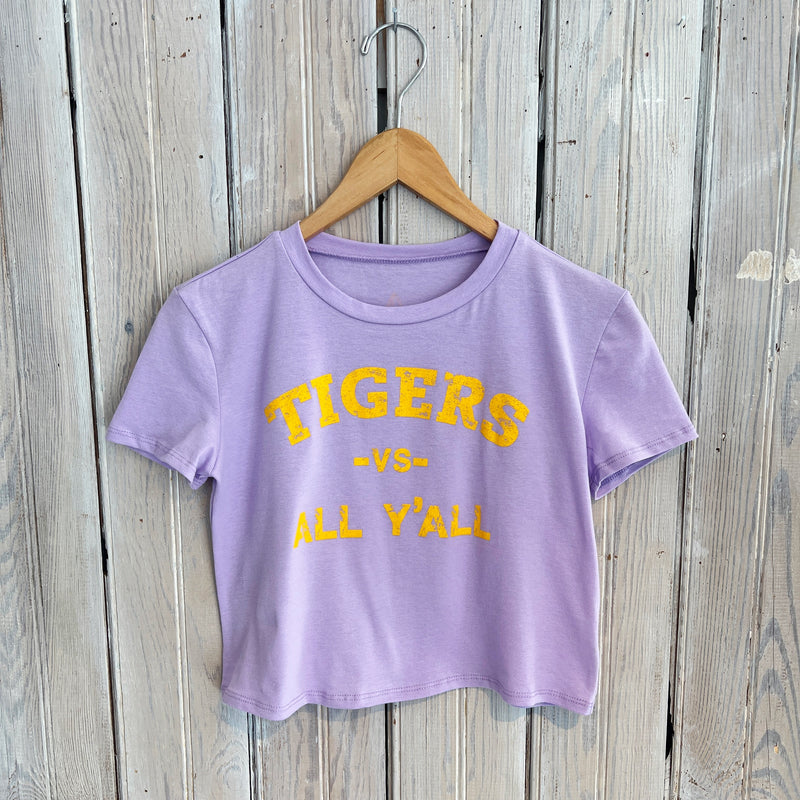 Tigers vs. All Crop Top-lavender