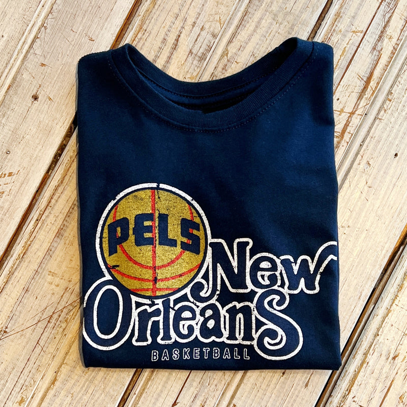 Retro New Orleans Pels Kids Tee-navy