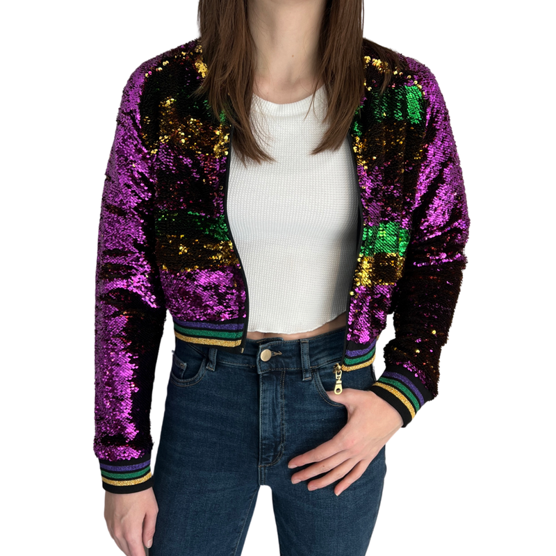 MGC Adult Cropped Sequin Jacket-striped