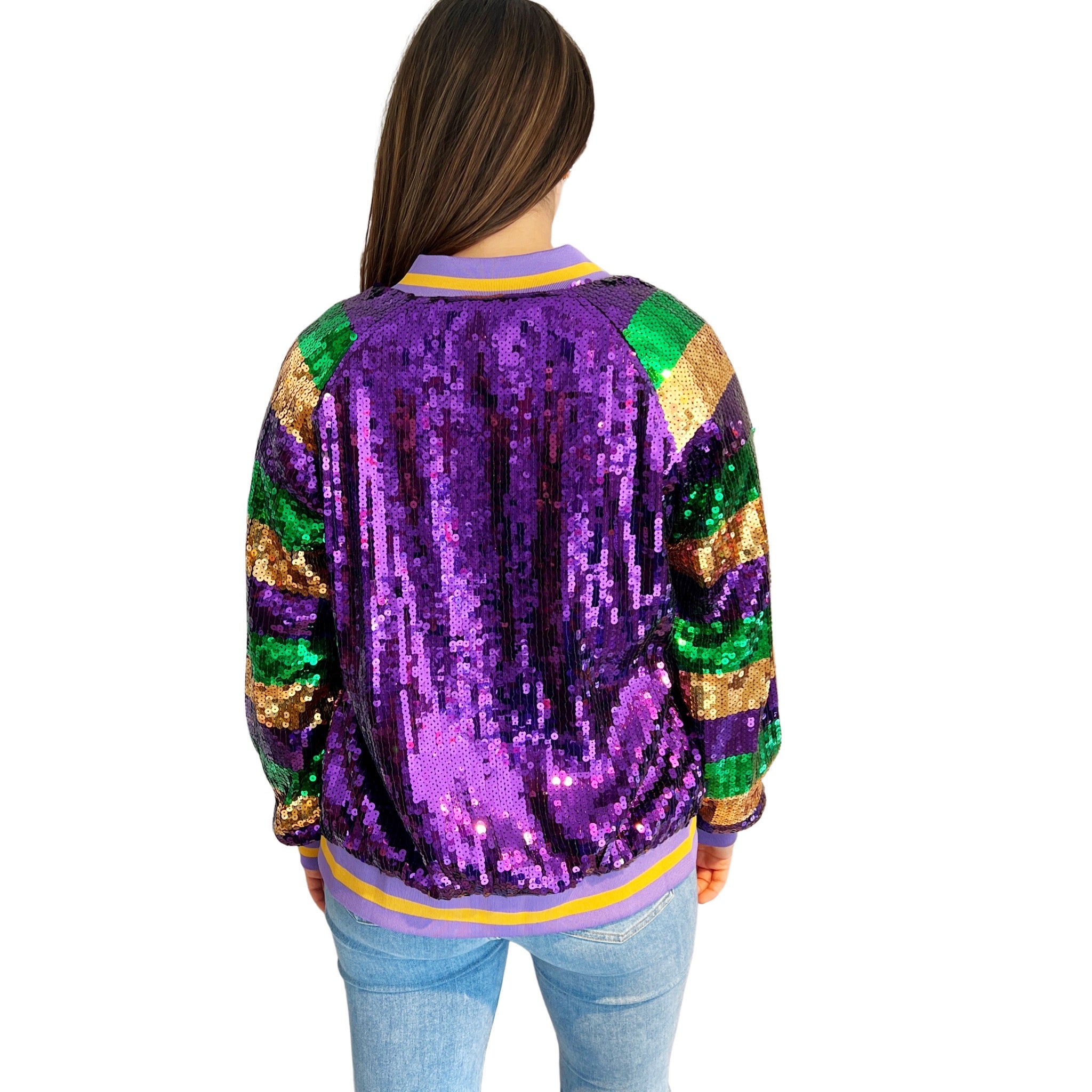 Sequin Jacket Purple, Green, and Gold Adult Striped - Medium