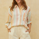 By Together Striped Button Down-ivory multi