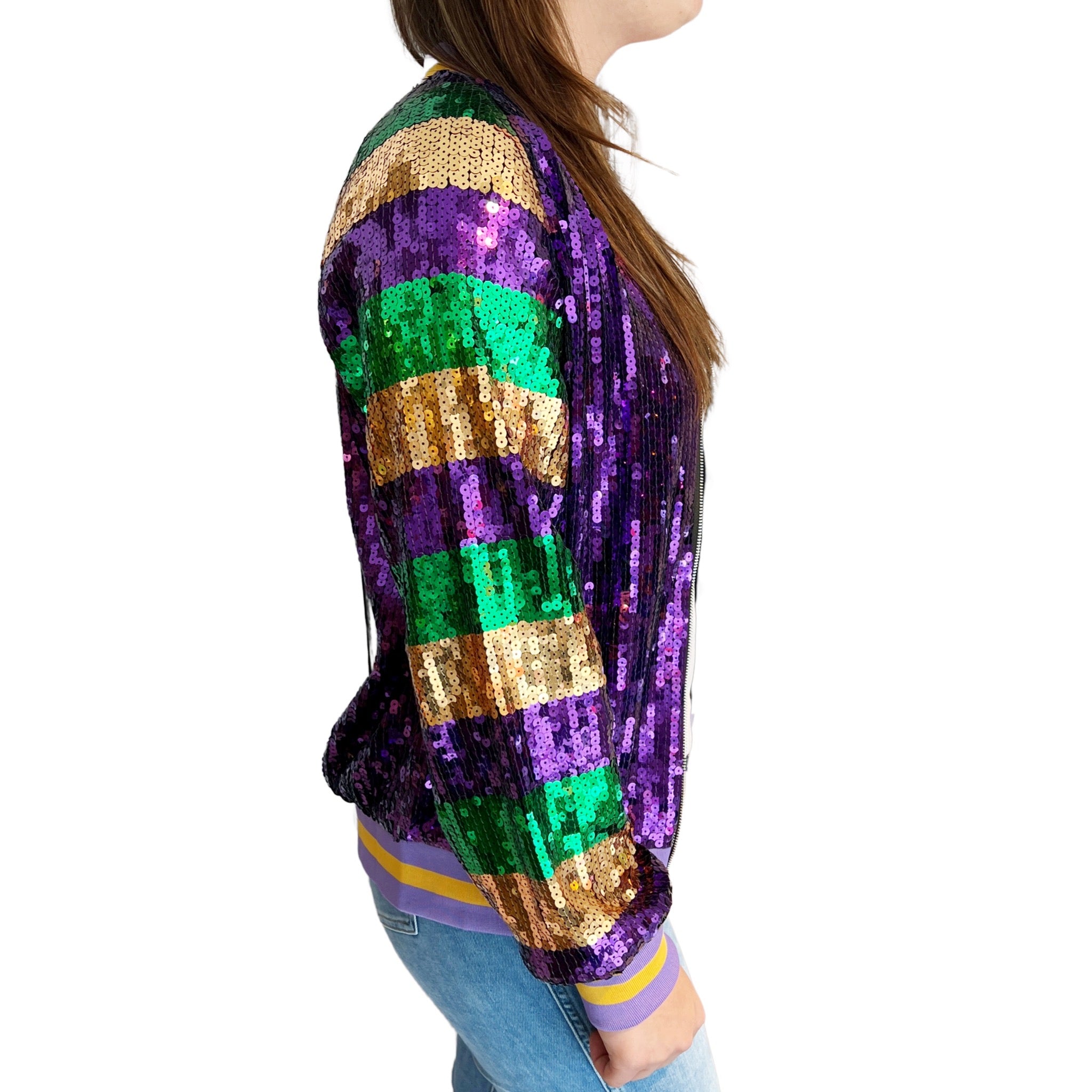 Sequin Jacket Purple, Green, and Gold Cropped Adult Classic - L/XL
