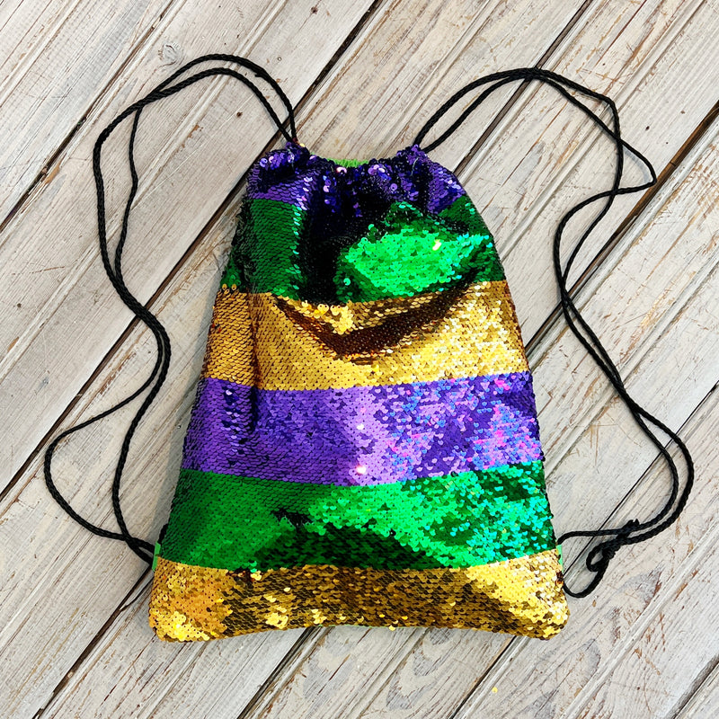 Mardi Gras Sequin Drawstring Backpack