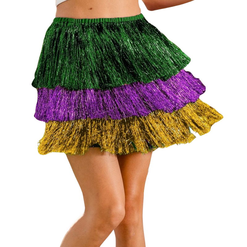 Bibi MG Tiered Tinsel Fringe Skirt-grn/pur/must