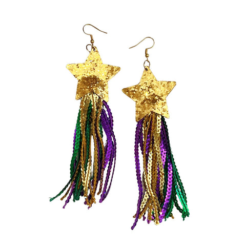 Fringe Tassel Mardi Gras Earrings Purple