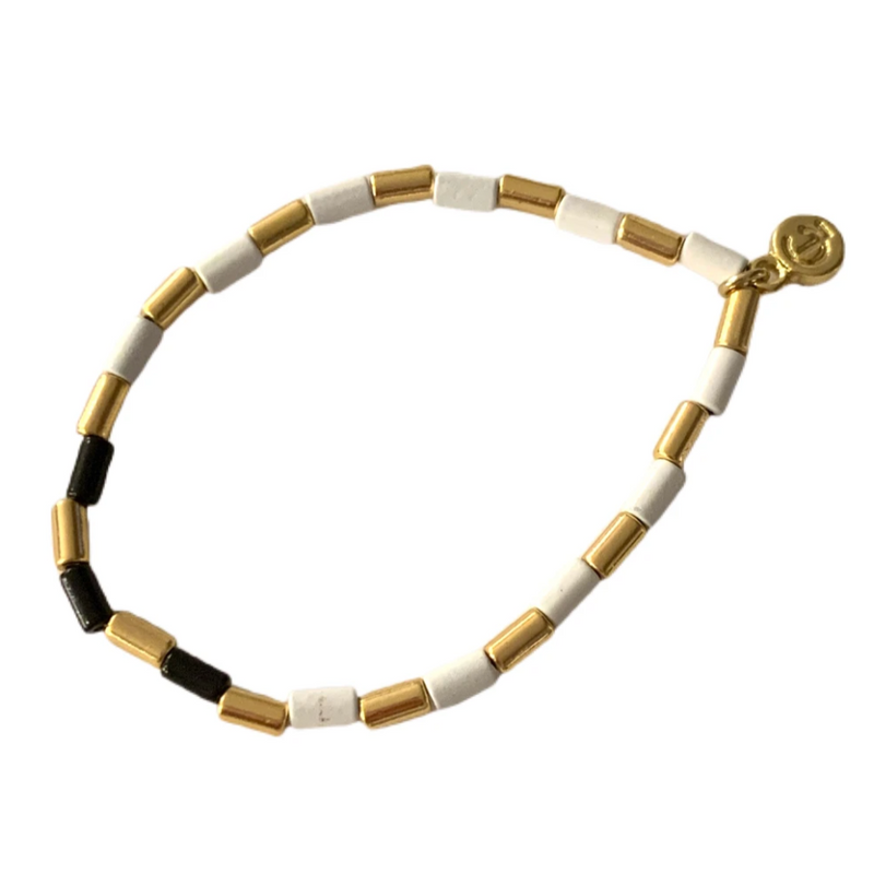 Caryn Lawn Tube Tile Bracelet- white/gold/blk